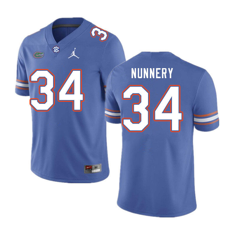 Men #34 Mannie Nunnery Florida Gators College Football Jerseys Stitched-Royal